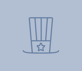 Blue outline of Uncle Sam's hat with a star, on a blue background.
