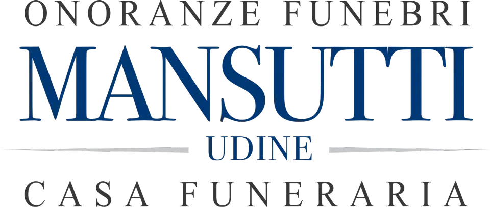 Logo per l'impresa funebre Mansutti di Udine. Il nome è in blu scuro, con la scritta