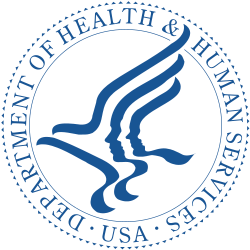 Department of Health & Human Services logo: Blue stylized eagle with three human profile silhouettes within a circle.