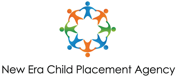 Logo of New Era Child Placement Agency: Circle of figures holding hands in orange, green, and blue, with text below.