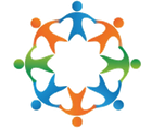 Circle of stylized people holding hands, in blue, green, and orange, symbolizing unity.