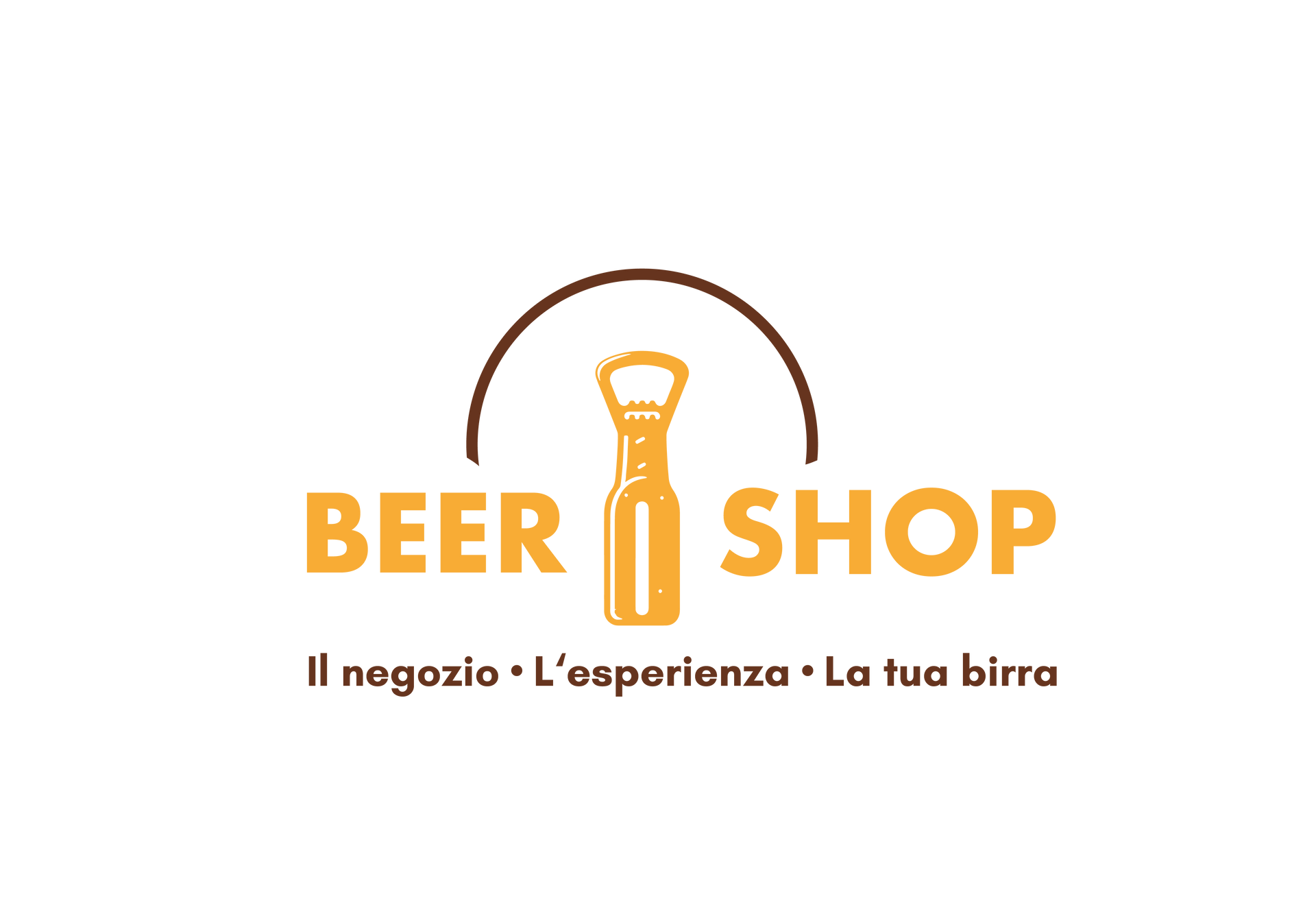 Un logo per una birreria con una bottiglia di birra e un apribottiglie.