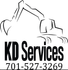 KD Services logo with excavator outline and phone number.