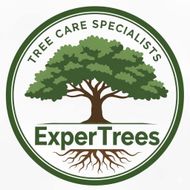 ExerTrees logo: green tree with roots in a circular badge reading “TREE CARE SPECIALISTS” and “ExperTrees”