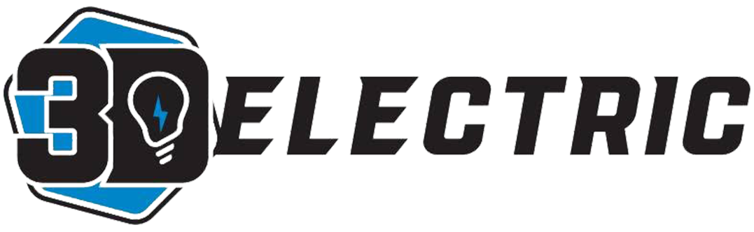 3D Electric logo with blue hexagon, black text, and a lightbulb in the number 3