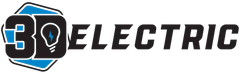 3D Electric logo with blue hexagon, black text, and a lightbulb in the number 3