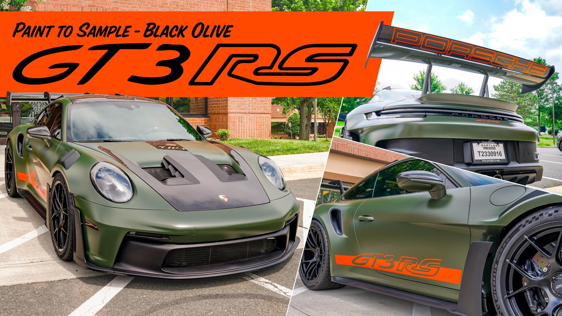 Porsche 992 GT3 RS Black Olive with matte PPF, ceramic coating, and custom details at GlasWerks DMV 