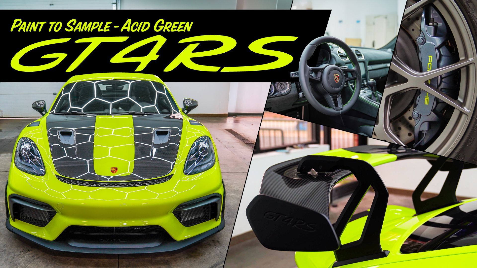 Acid Green Porsche 718 GT4 RS with full PPF, ceramic coating, and custom restyling at GlasWerks DMV