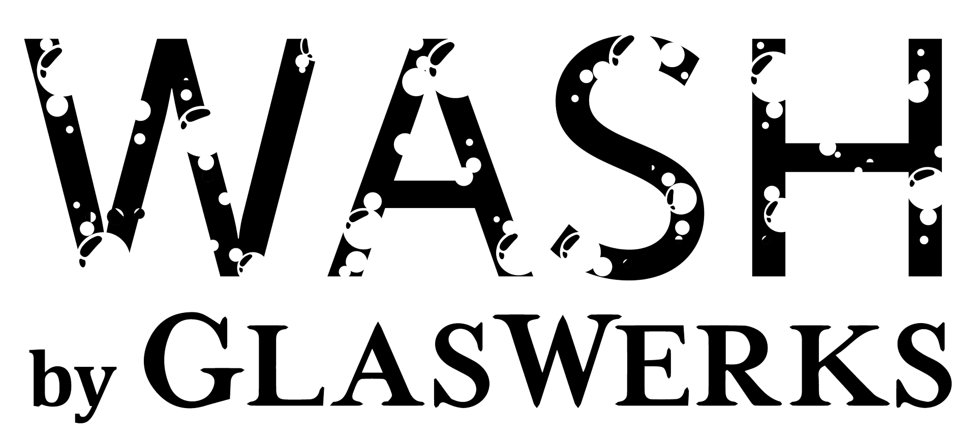 A black and white logo for wash by glaswerks