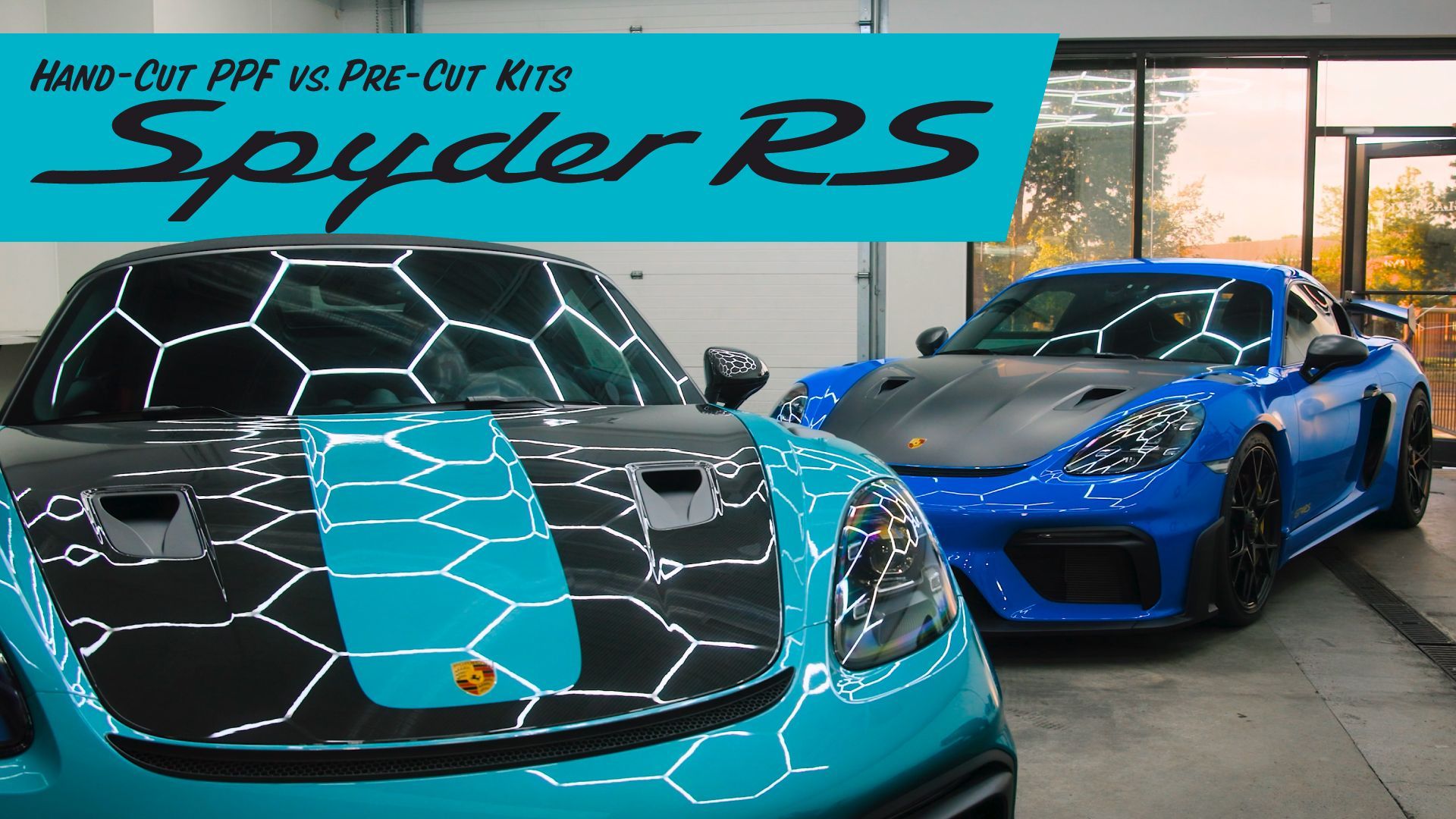 Porsche Spyder RS receiving custom paint protection film installation at GlasWerks DMV