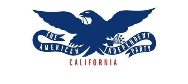 Logo for the American Independent Party of California: blue eagle with text on a white background.
