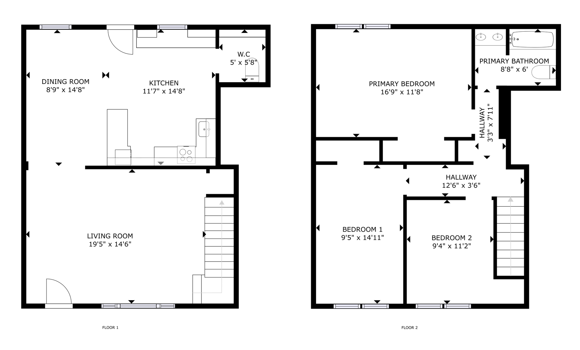 Floorplan B: 2 bed, 2 bath, 1000 square feet