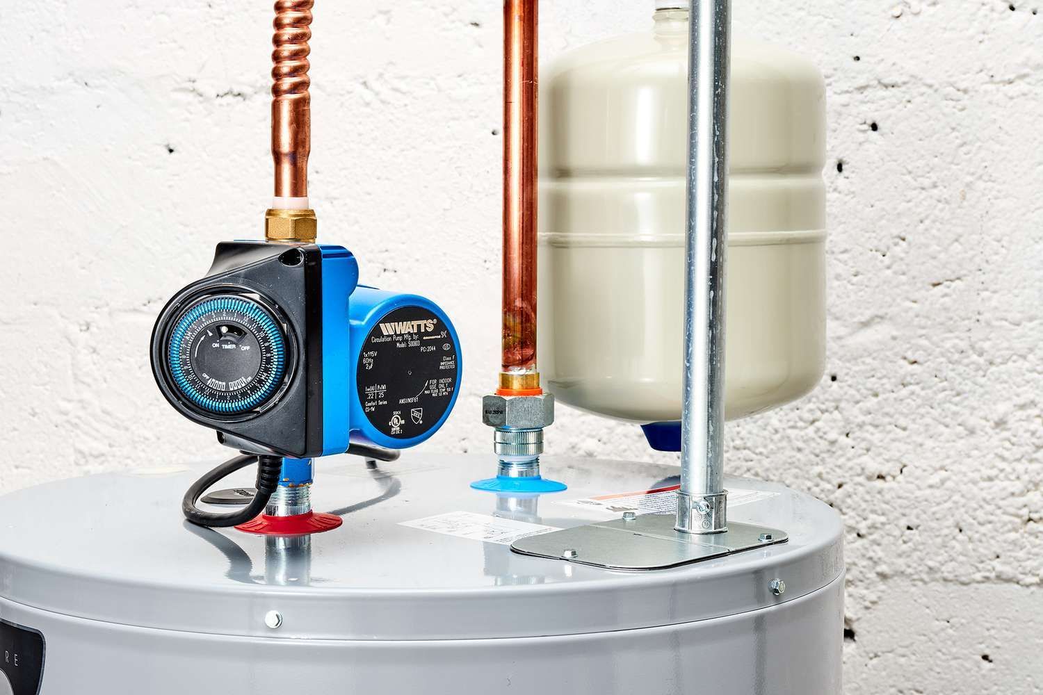 reserculation pump installed on water heater