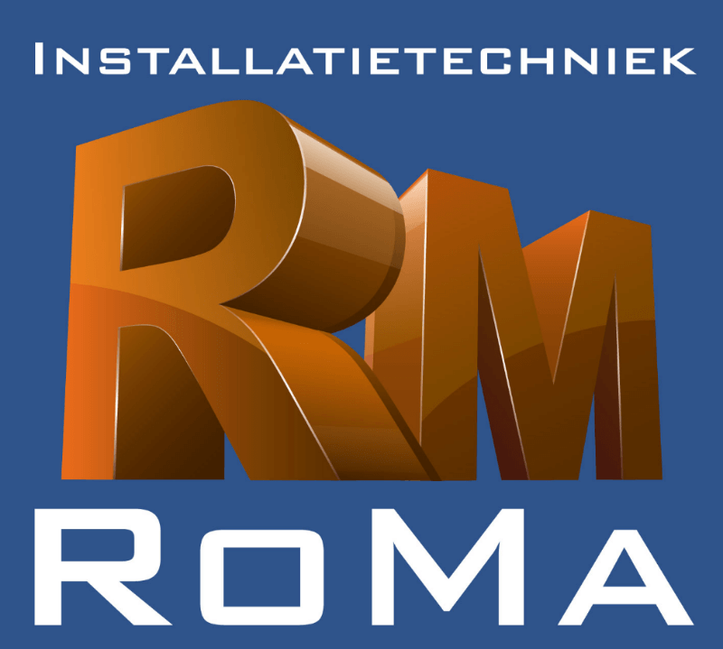 Logo for Roma Installatietechniek. Brown, 3D letters 