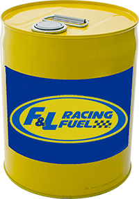 Yellow fuel drum with a blue label displaying 