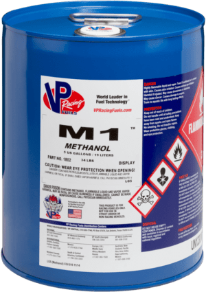 Blue drum of VP Racing M1 Methanol fuel.
