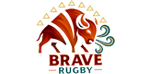 A red, muscular bull snorting, positioned above the text 