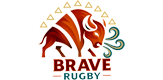 A red, muscular bull snorting, positioned above the text 