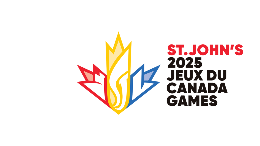 The logo for the 2025 St. John's Canada Games, featuring a stylized maple leaf in red, yellow, and blue.