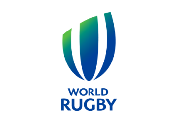 World Rugby logo: a shield-shaped graphic with a blue-to-green gradient, accompanied by the text 