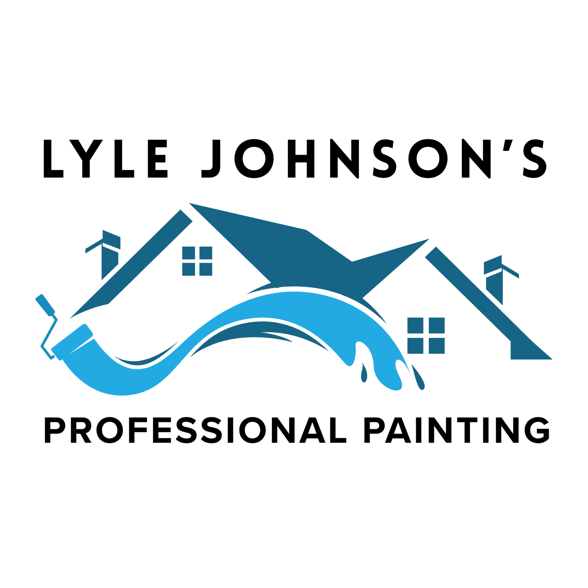 Lyle Johnson’s Professional Painting logo with blue houses and a paintbrush stroke