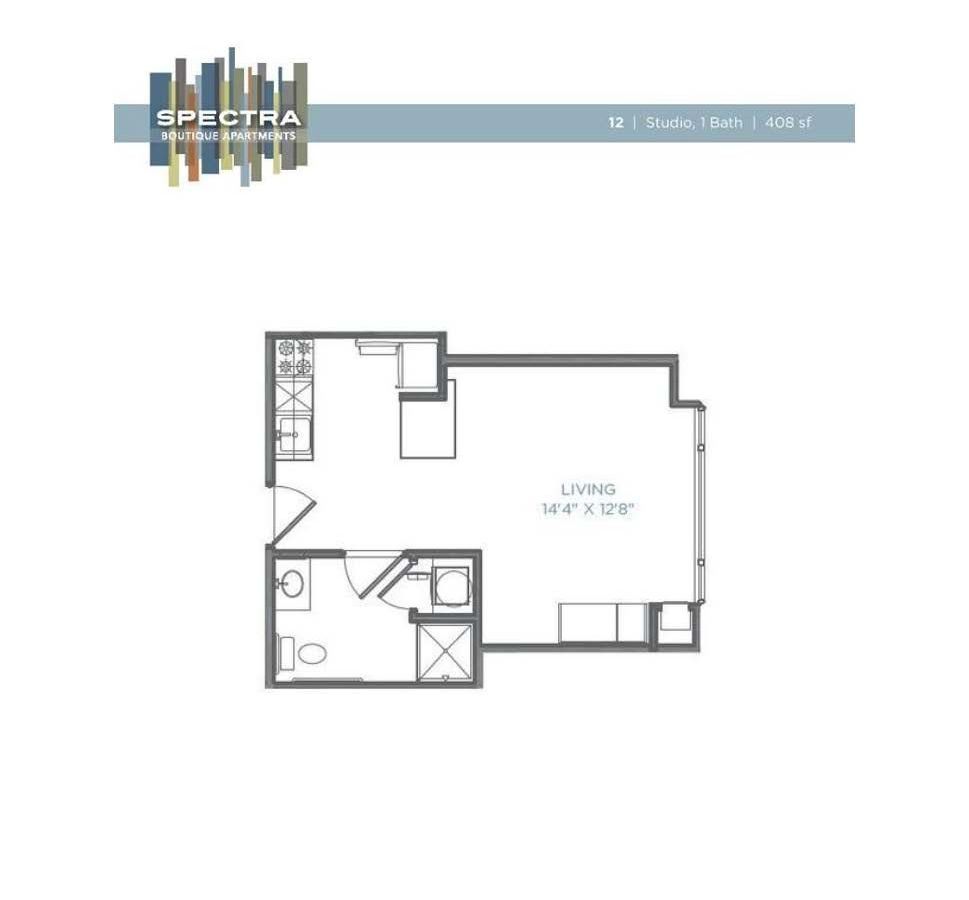 A black and white floor plan of a small apartment.