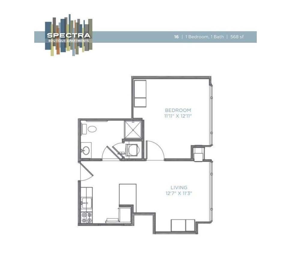 A black and white floor plan of a bedroom apartment.