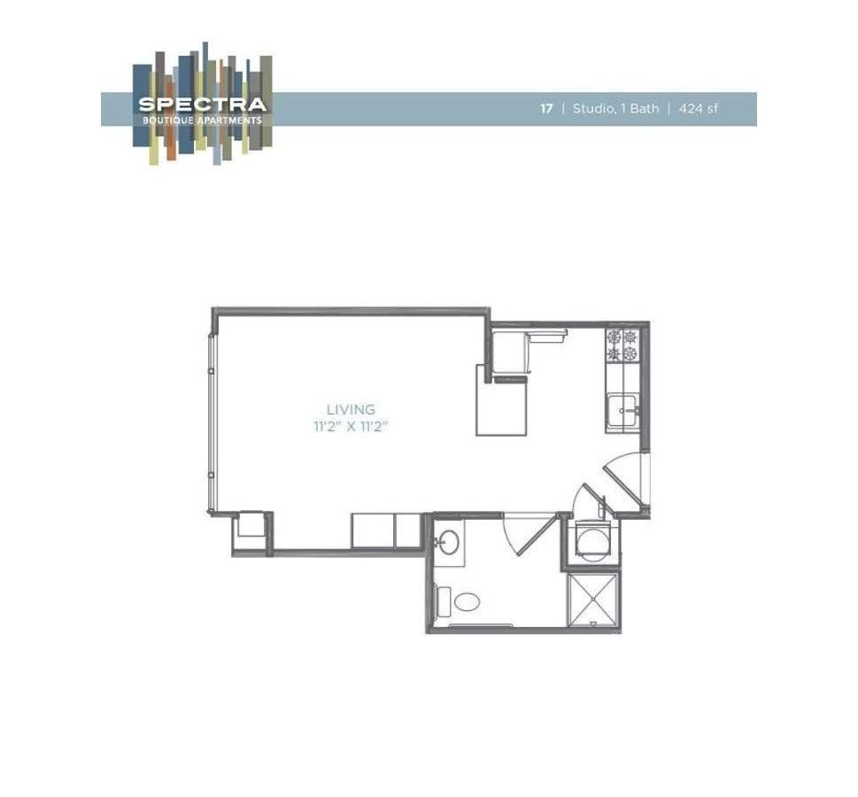 A black and white floor plan of a small apartment.