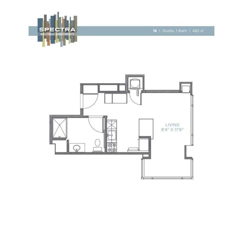 A black and white floor plan of a small apartment.