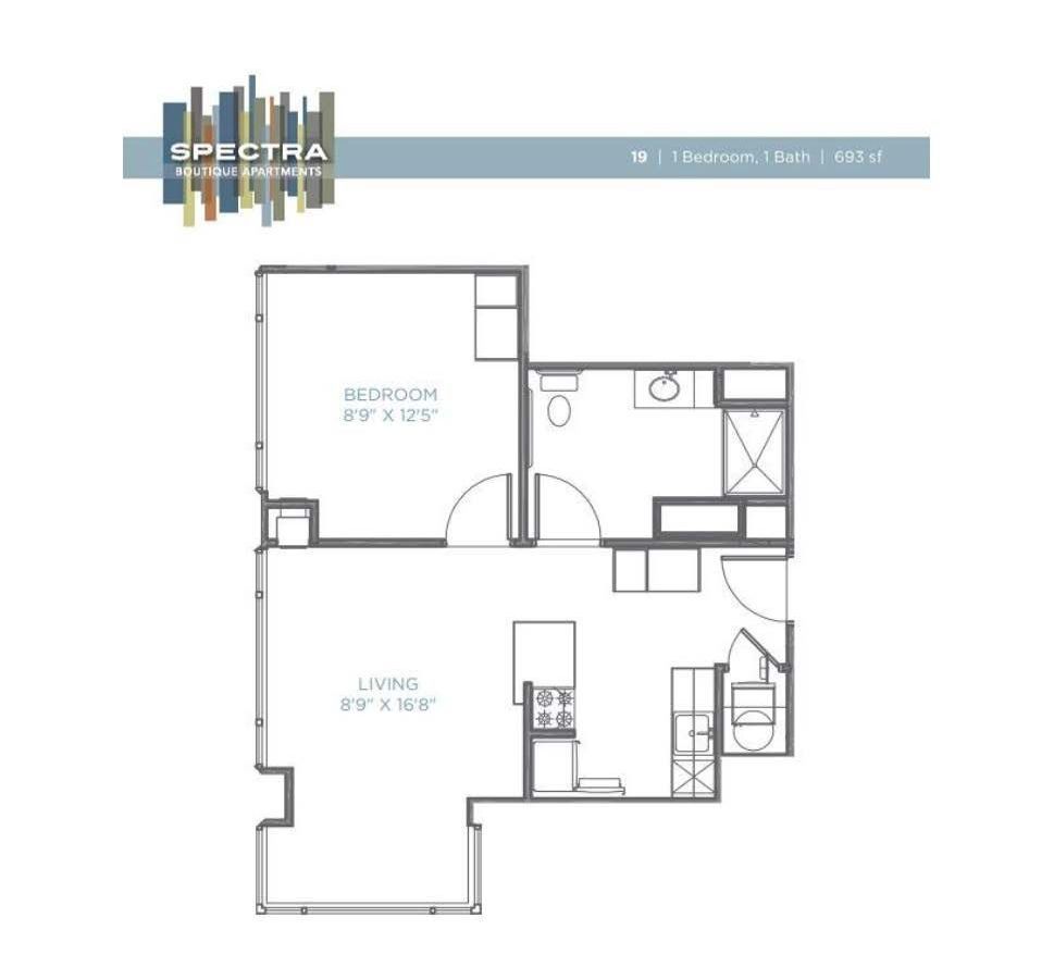 A black and white floor plan of a bedroom apartment