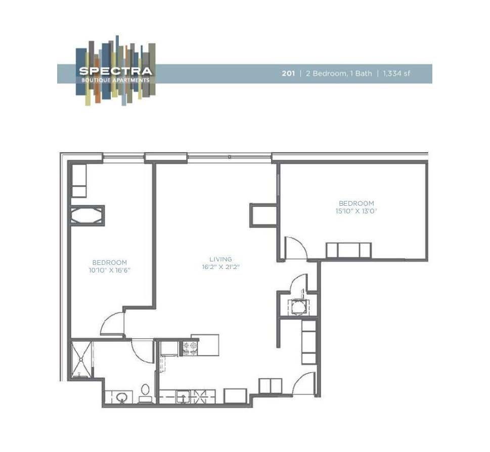 A black and white floor plan of a one bedroom apartment.