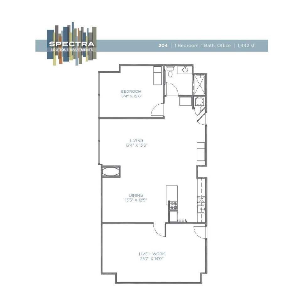 A black and white floor plan of a house called spectra