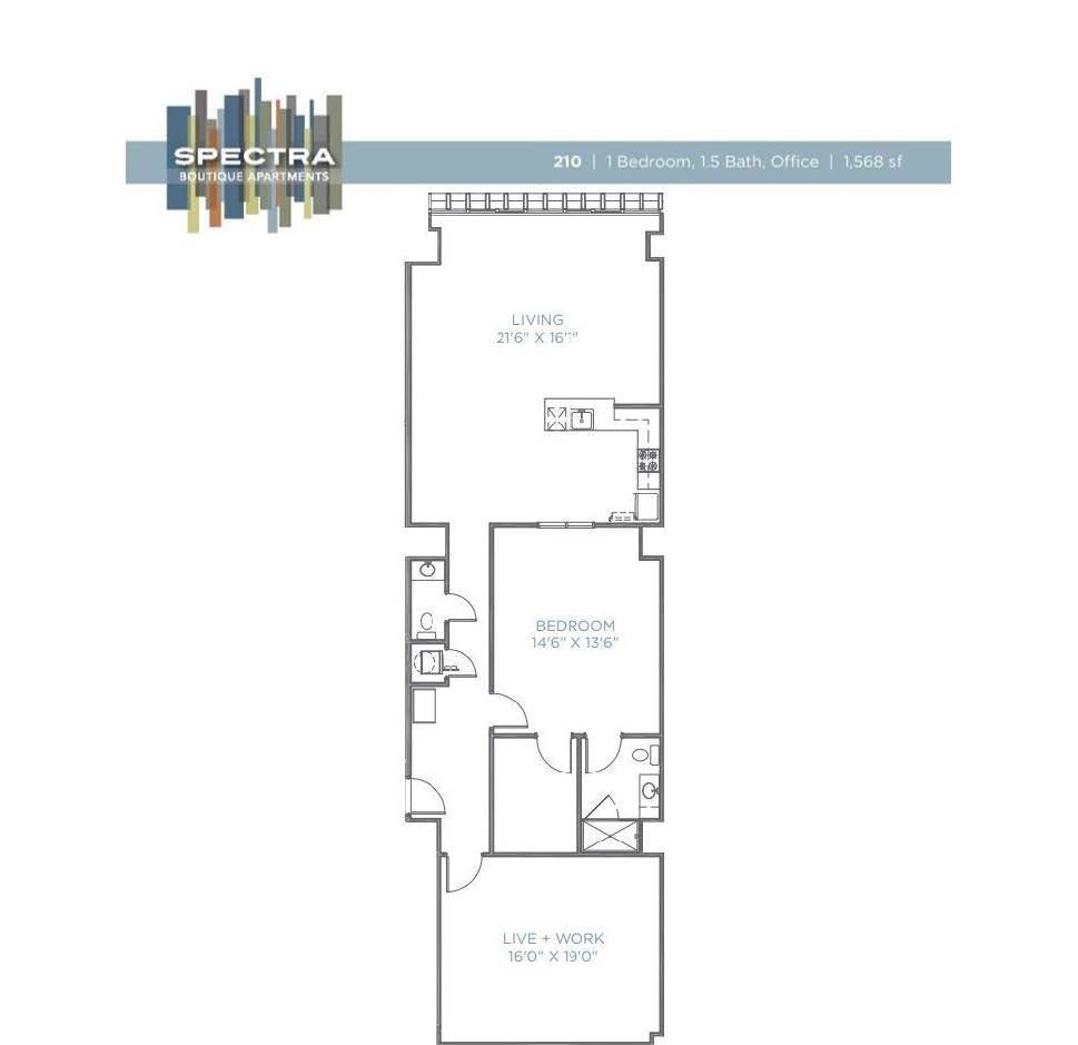 A floor plan of a apartment with a bedroom and a bathroom.