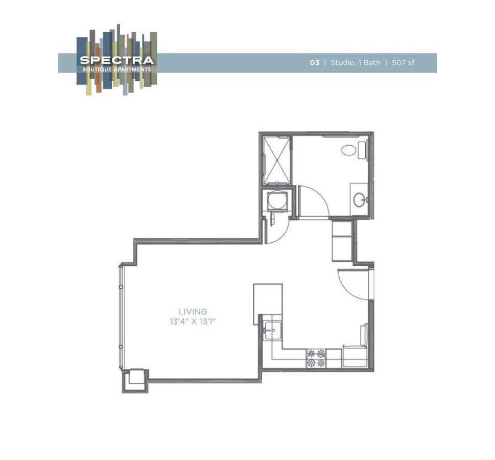 A black and white floor plan of a small apartment.
