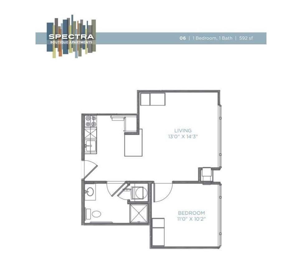 A black and white floor plan of a bedroom apartment.