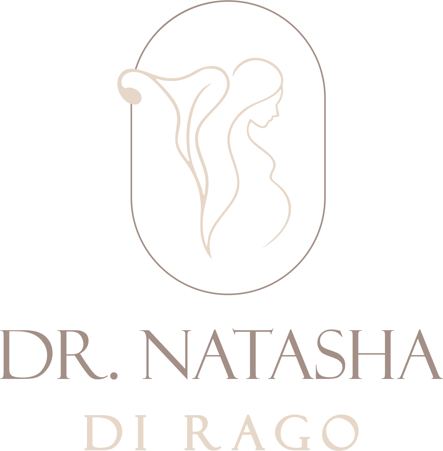 Logo of Dr. Natasha Di Rago with an illustration of a pregnant woman inside an oval frame.