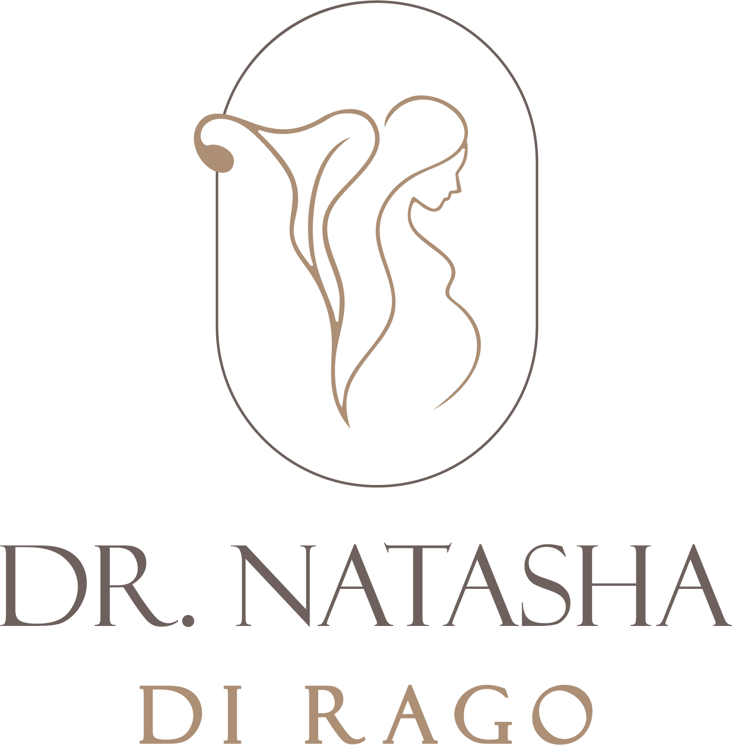Logo of Dr. Natasha Di Rago. An oval frame contains a silhouette of a pregnant woman. The doctor's name is below.
