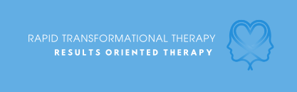 Blue square with a head silhouette, heart in brain, and text: Rapid Transformational Therapy, Results Oriented Therapy.
