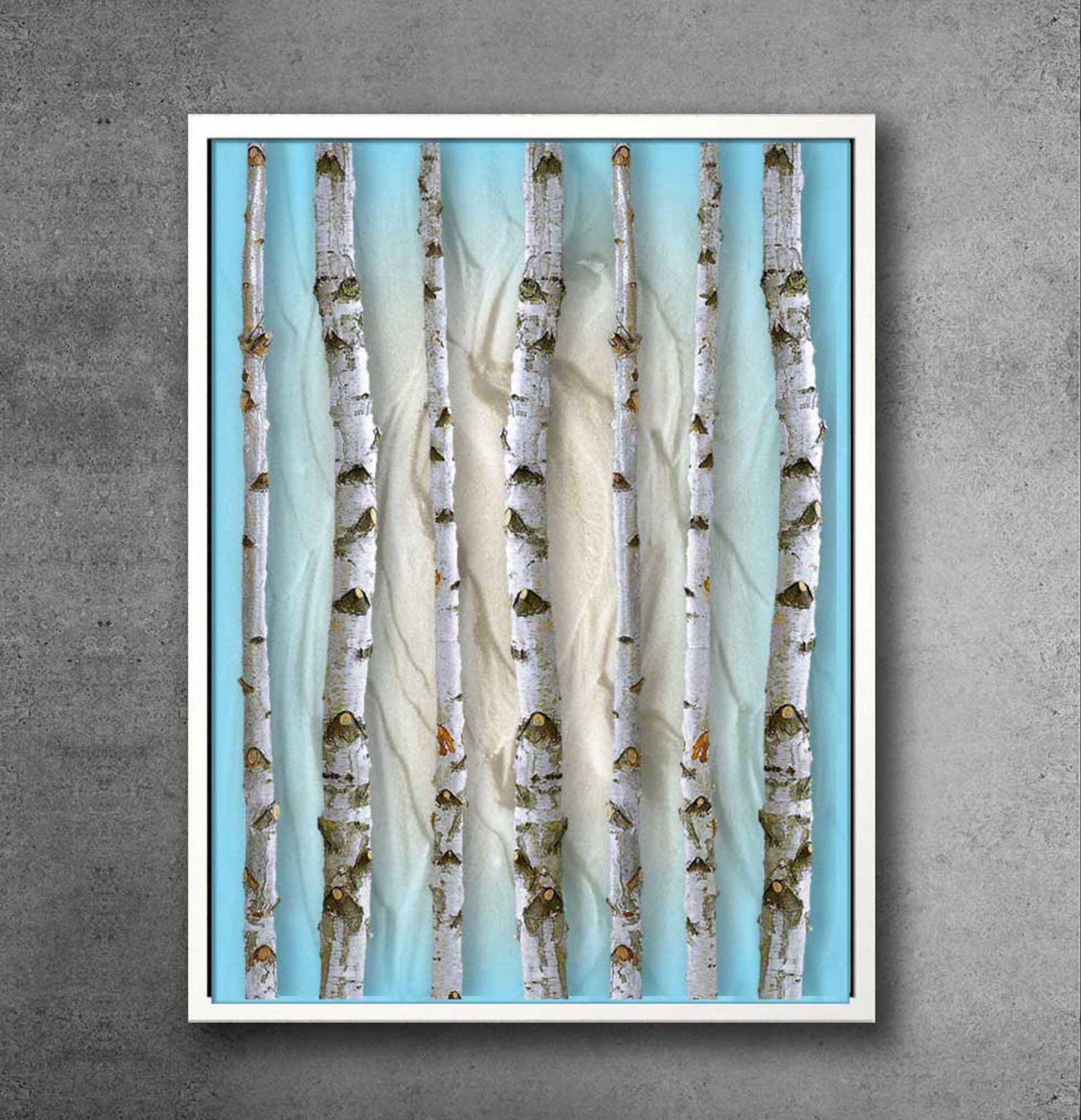 Bilderrahmen mit Birkenstämmen und LED-Beleuchtung