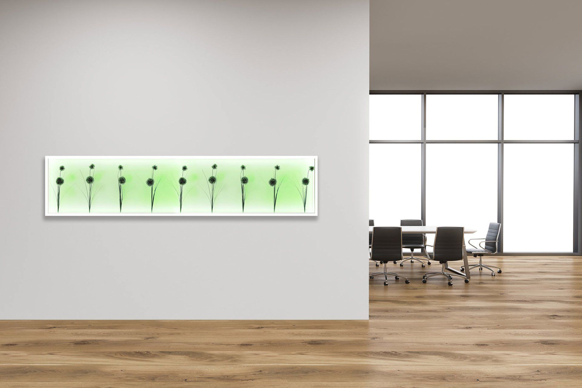 Sehr breiter Bilderrahmen mit Pflanzen und LED-Beleuchtung