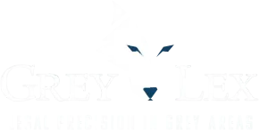 Logo for Grey Fox featuring a stylized dark blue fox head icon above the white text "GREY FOX".