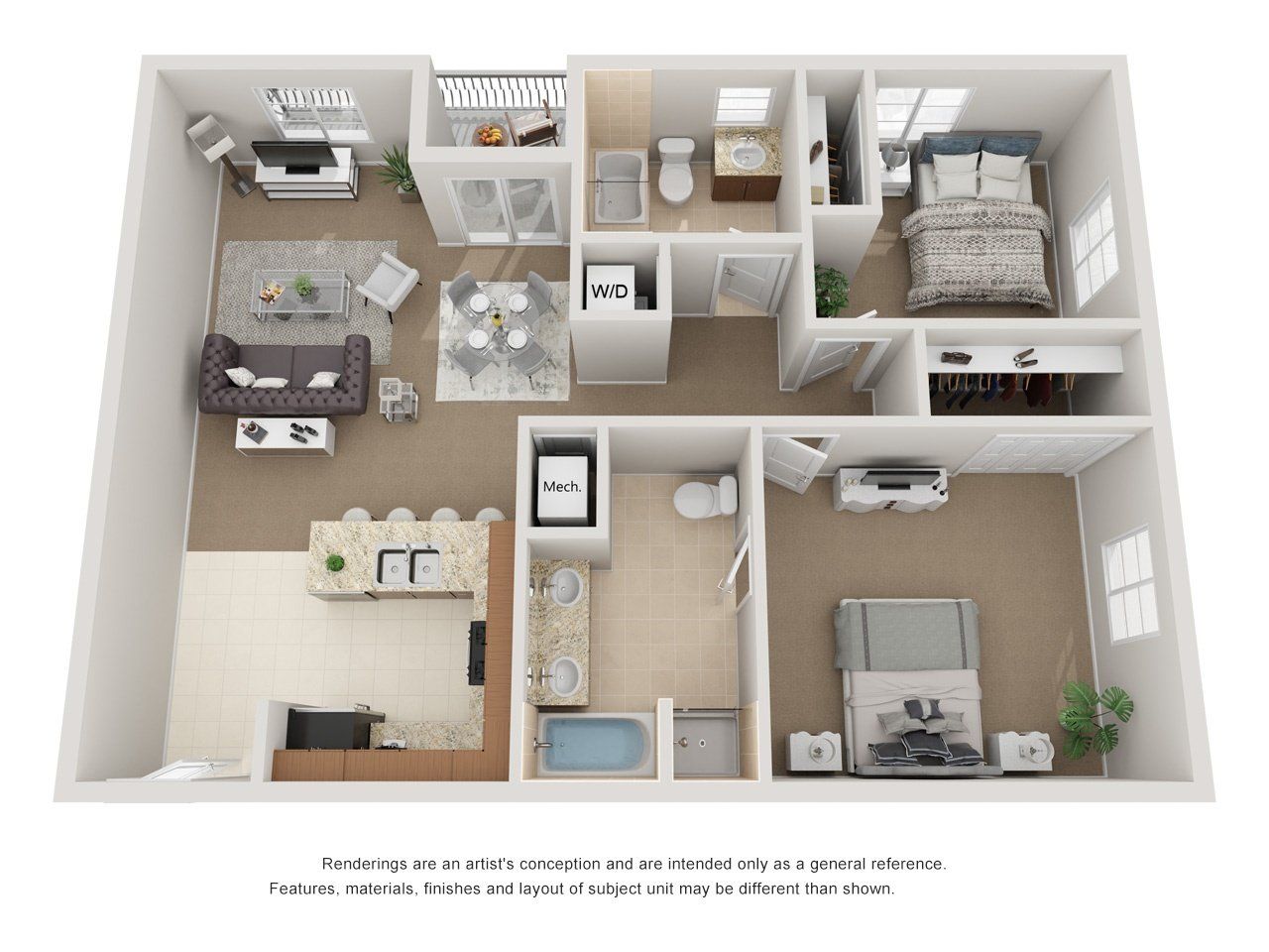 2 Bed 2 Bath 1170 sqft