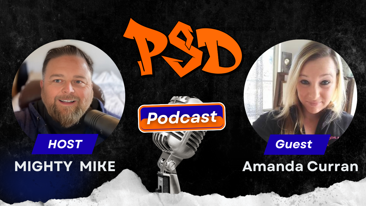 A man discussing who can be served legal documents. A person attempts service at a door.