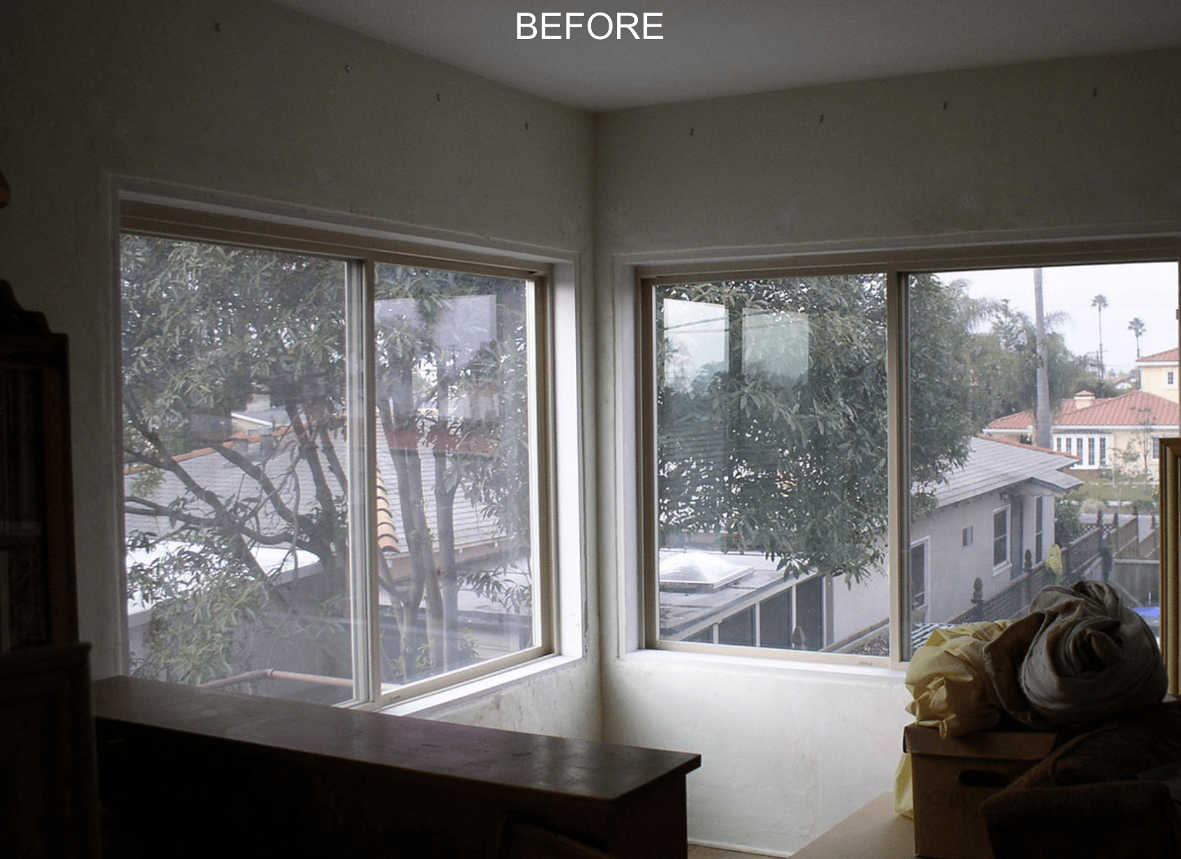 Before Stained Wood Plantation Shutters for Home Windows Near San Diego & La Jolla, California (CA)
