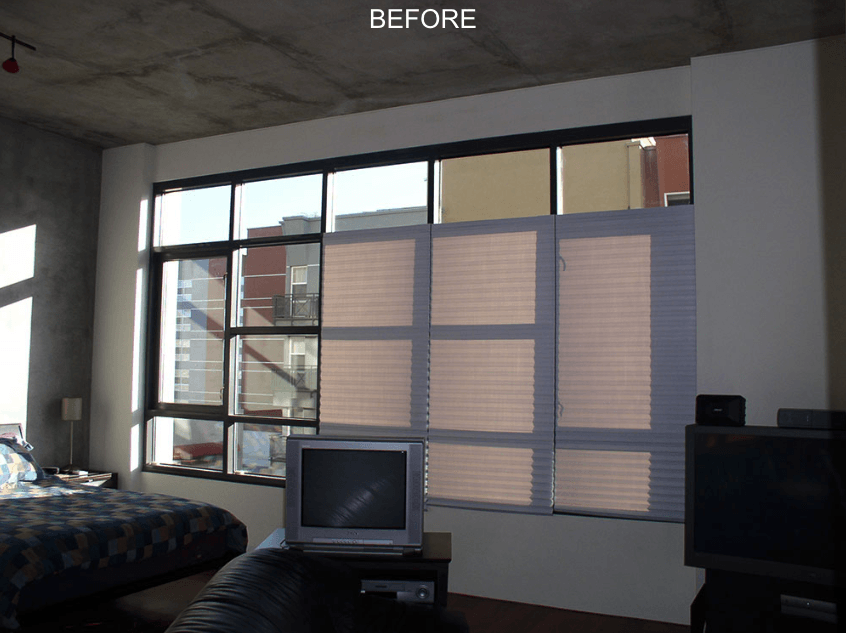 Before Custom Horizontal Aluminum Blinds for Bedroom Windows Near San Diego & La Jolla, California (CA)