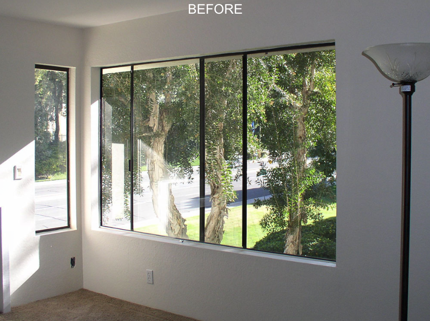 Before Custom Wood Blinds for Living Room Windows Near San Diego & La Jolla, California (CA)