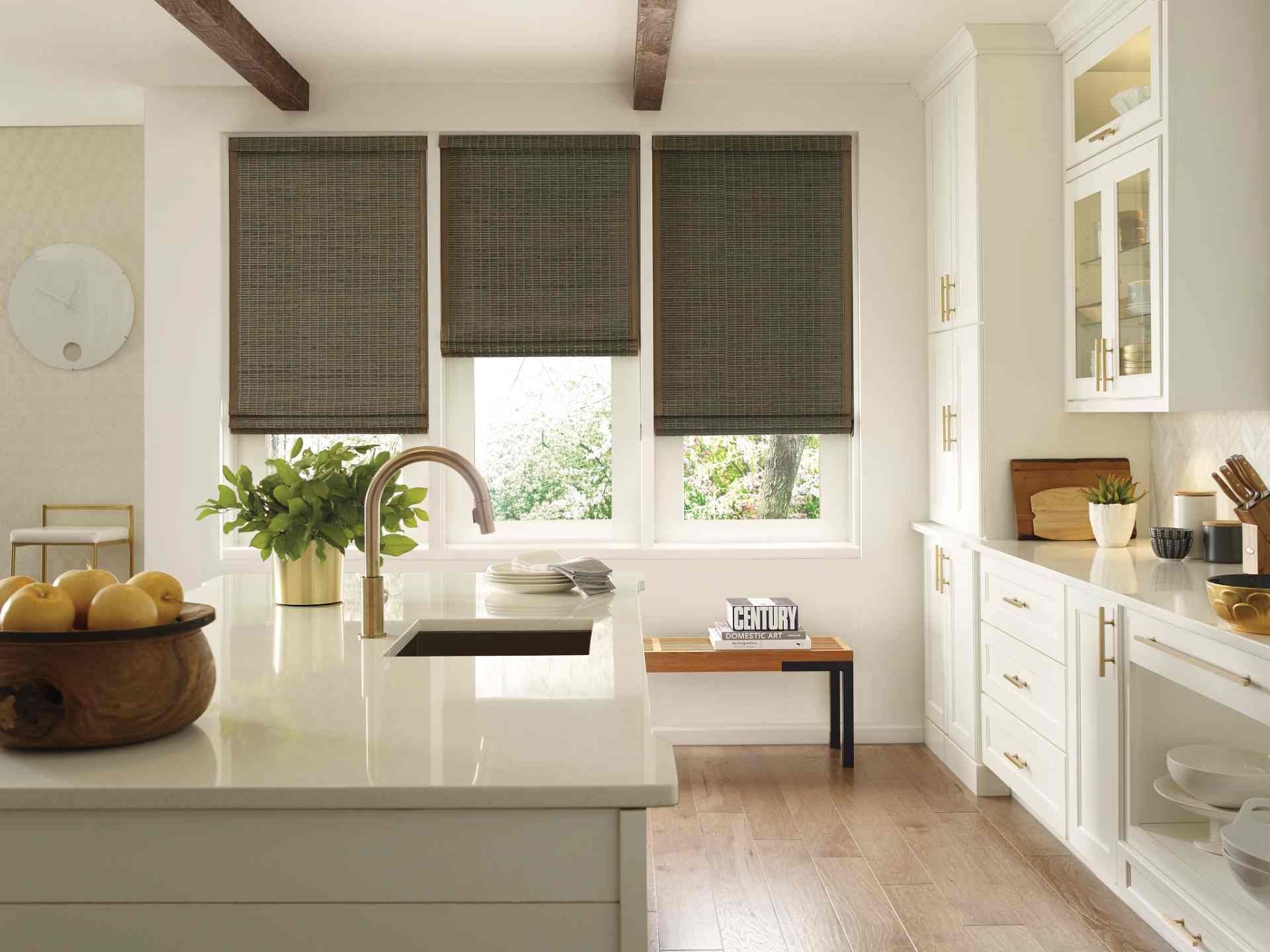 Hunter Douglas Woven Wood Shades as kitchen window treatments near San Diego, CA