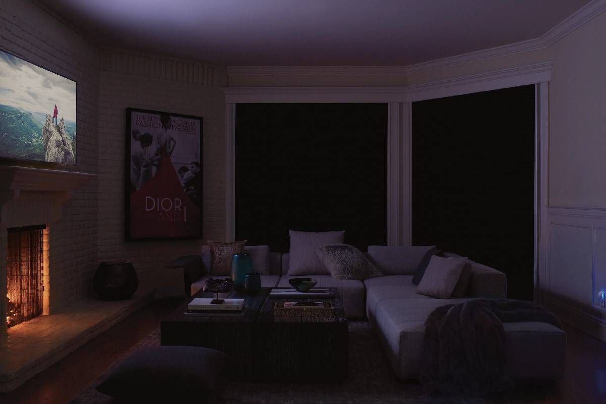 Living room outfitted with large blackout curtains near San Diego, California