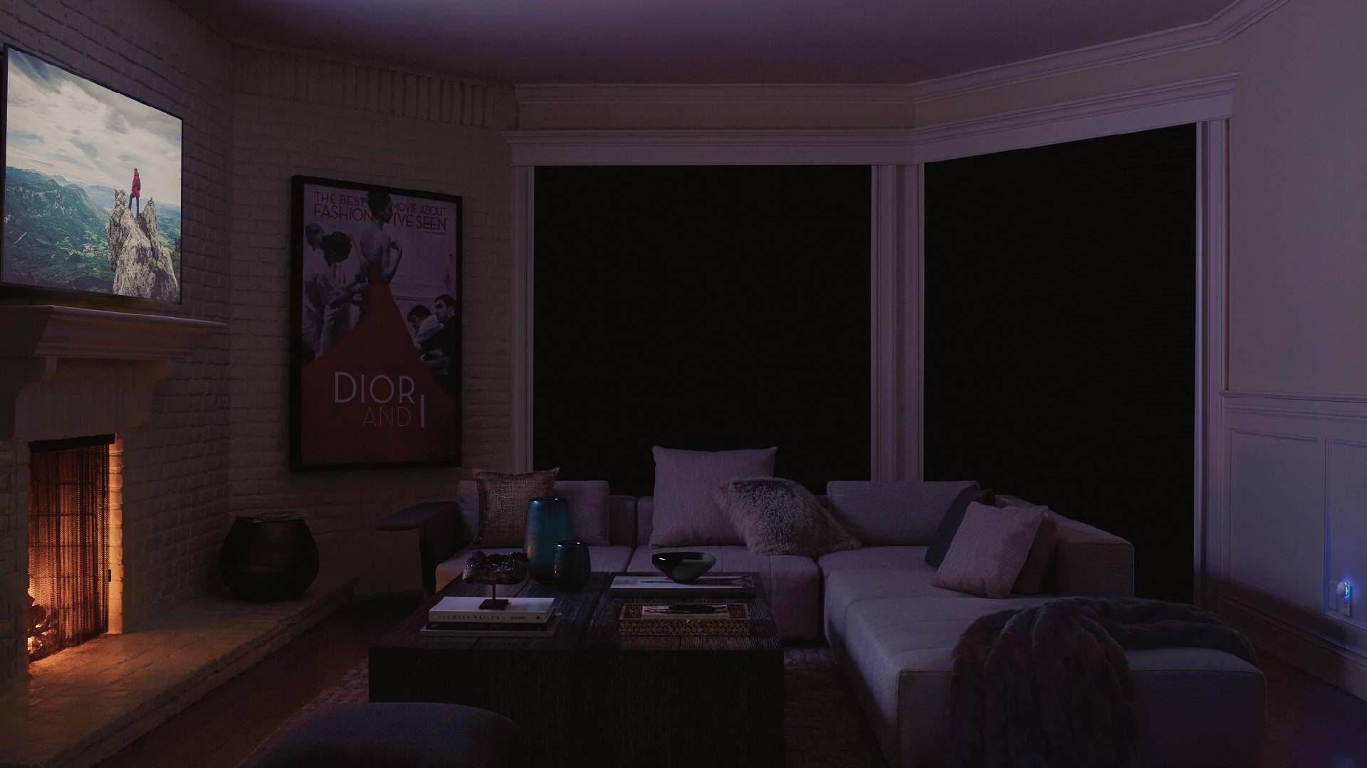 Living room outfitted with large blackout curtains near San Diego, California
