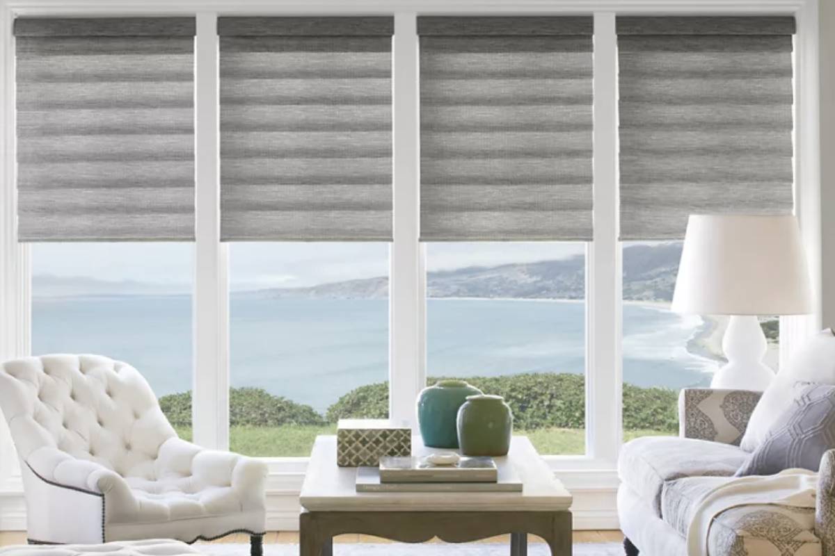 Hunter Douglas Vignette® Roman Shades, Roman Blinds overlooking seaside views near San Diego, California (CA)